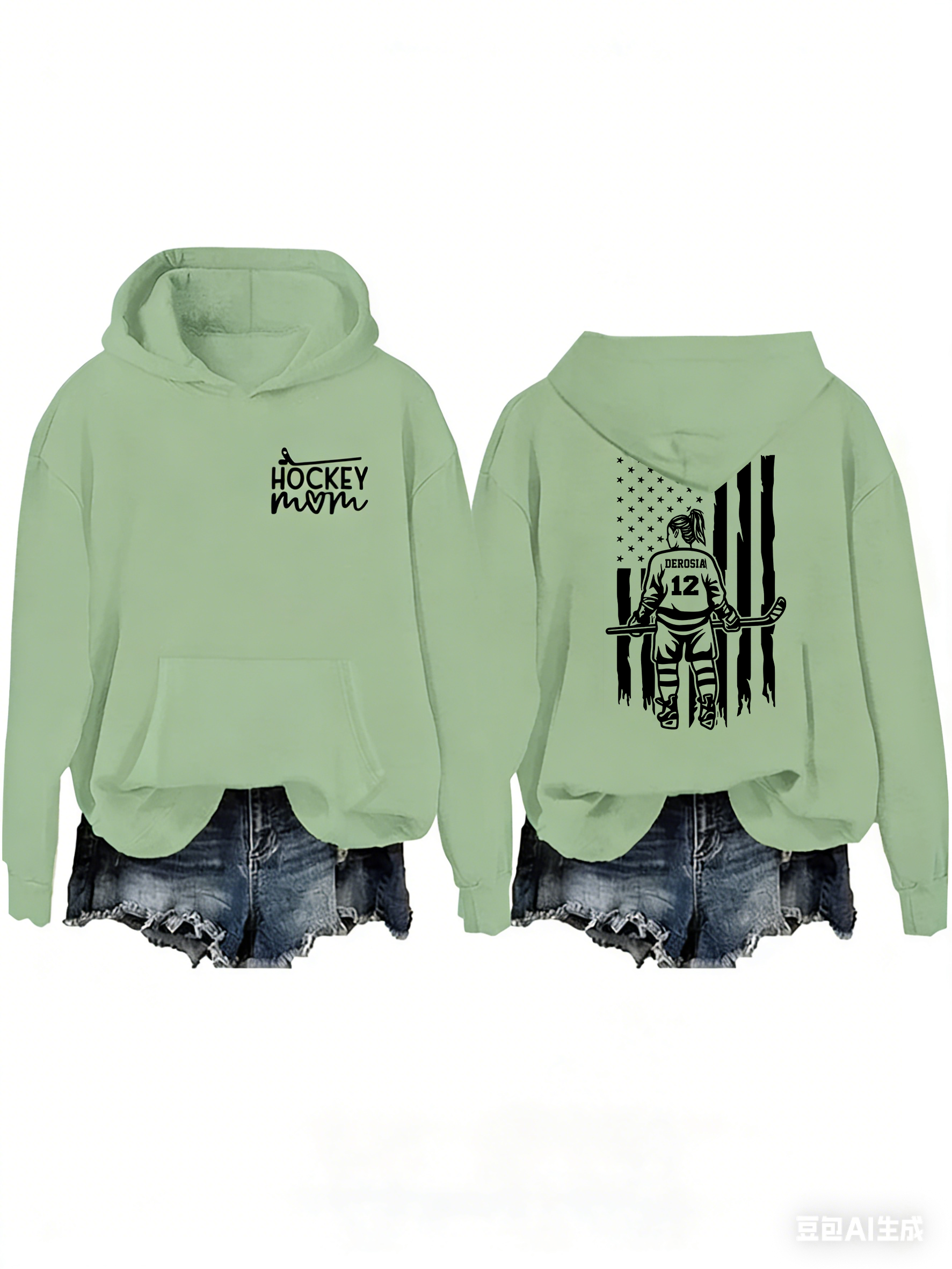 Customized Ice Hockey Mom Player US Flag Design Hoodie