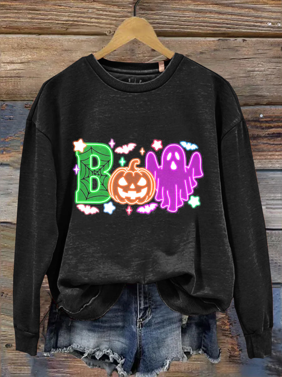 Neon Ghost Boo Halloween Art Print Casual Sweatshirt
