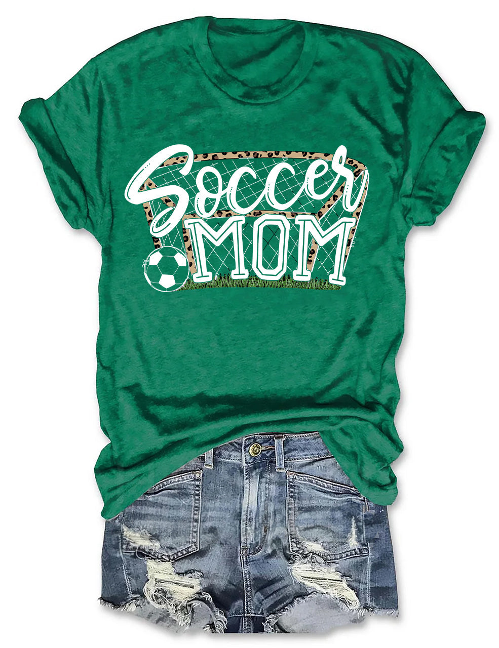 Soccer Mom with Leopard Print Net and Soccer Ball T-shirt