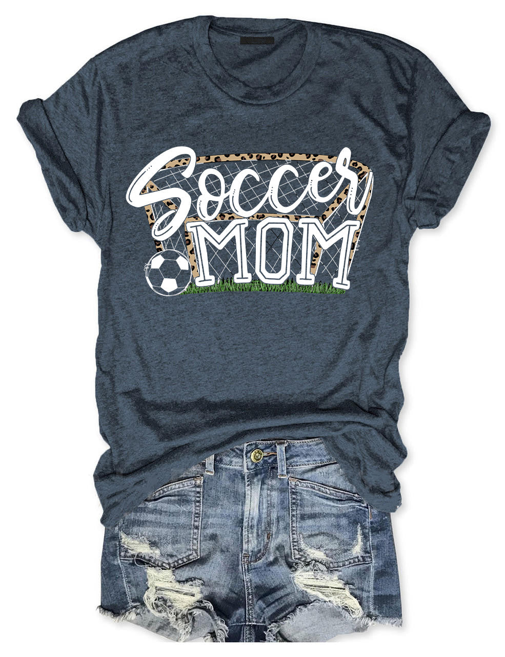 Soccer Mom with Leopard Print Net and Soccer Ball T-shirt