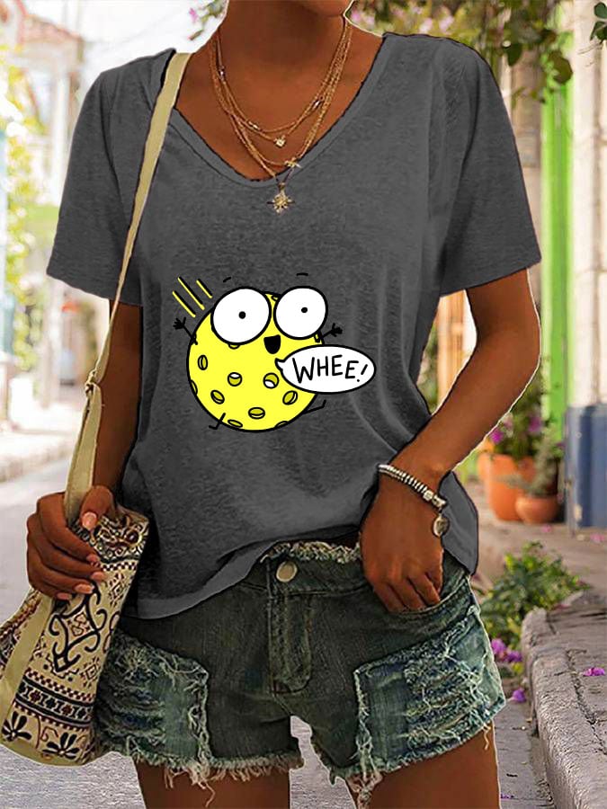 Women's Funny Pickleball Print V-Neck T-Shirt