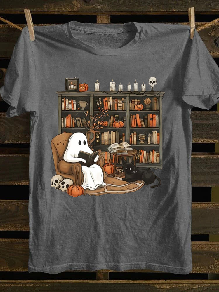 Retro Ghost Reading Books ,Librarian Ghost T-Shirt