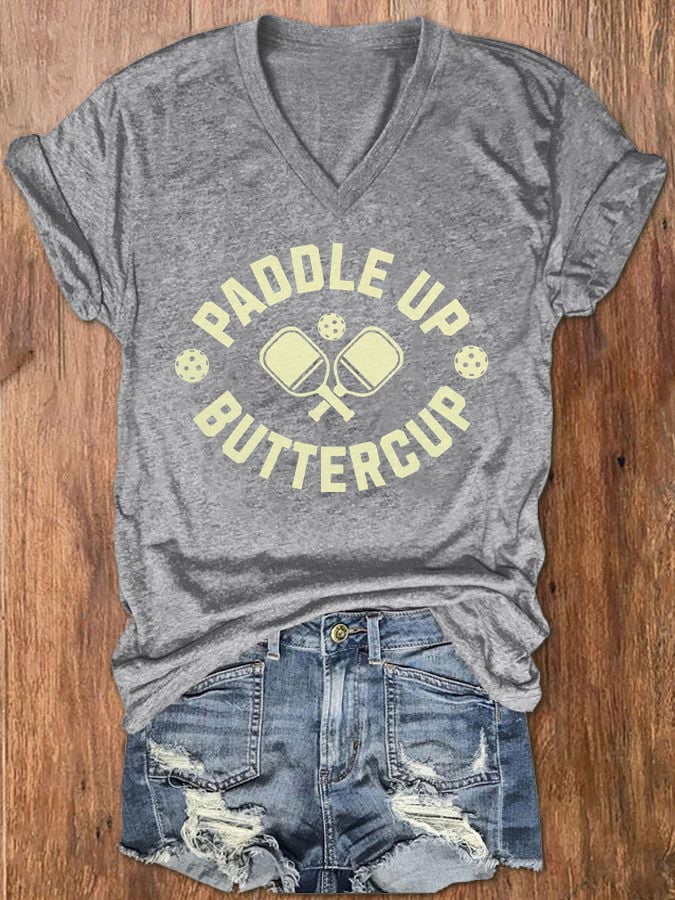 Women's Pickleball Lover Printed V-Neck T-Shirt