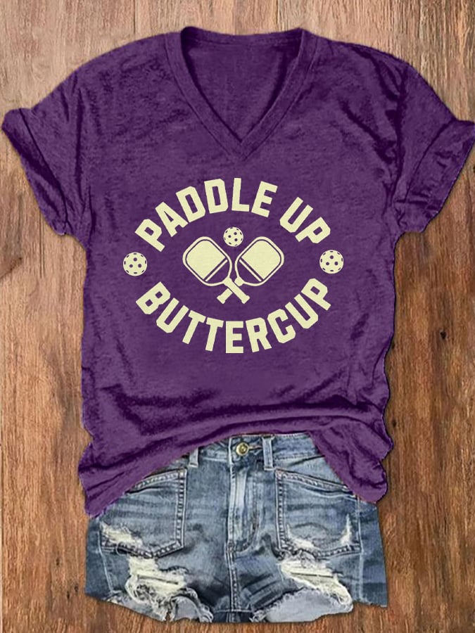 Women's Pickleball Lover Printed V-Neck T-Shirt