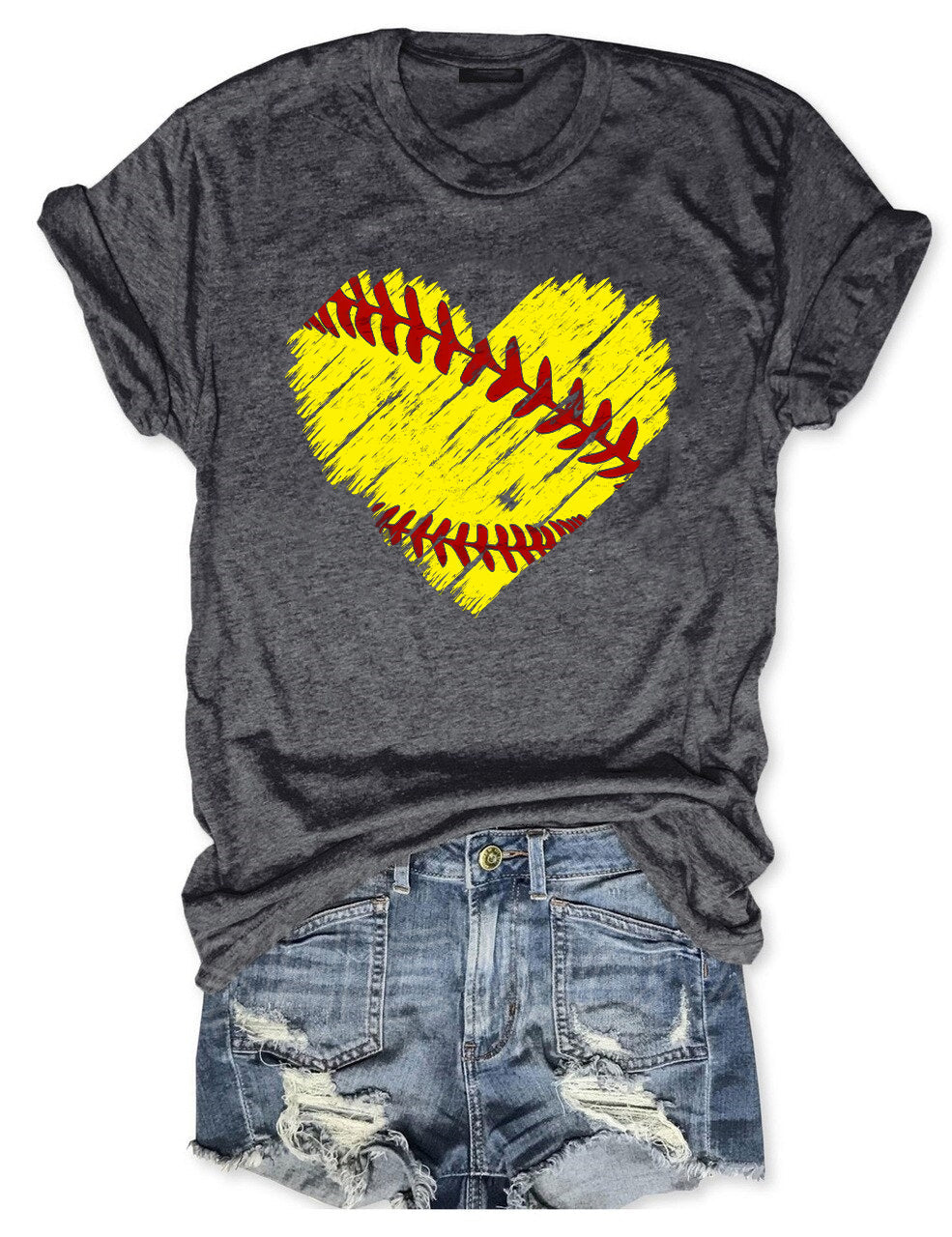 Distressed Softball Heart T-Shirt