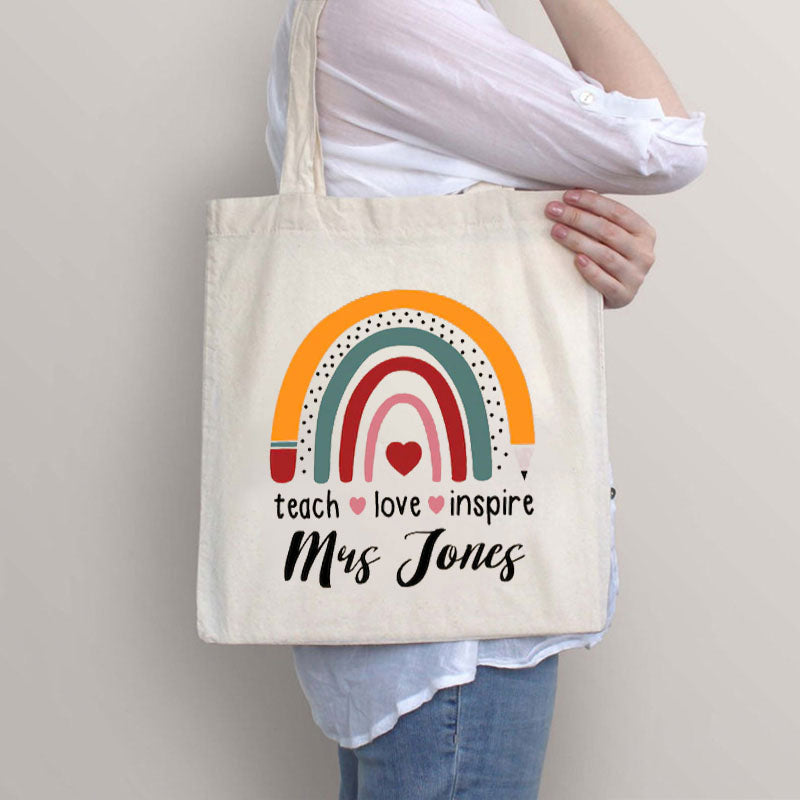 Custom Name Teach Love Inspire Teacher Tote Bag