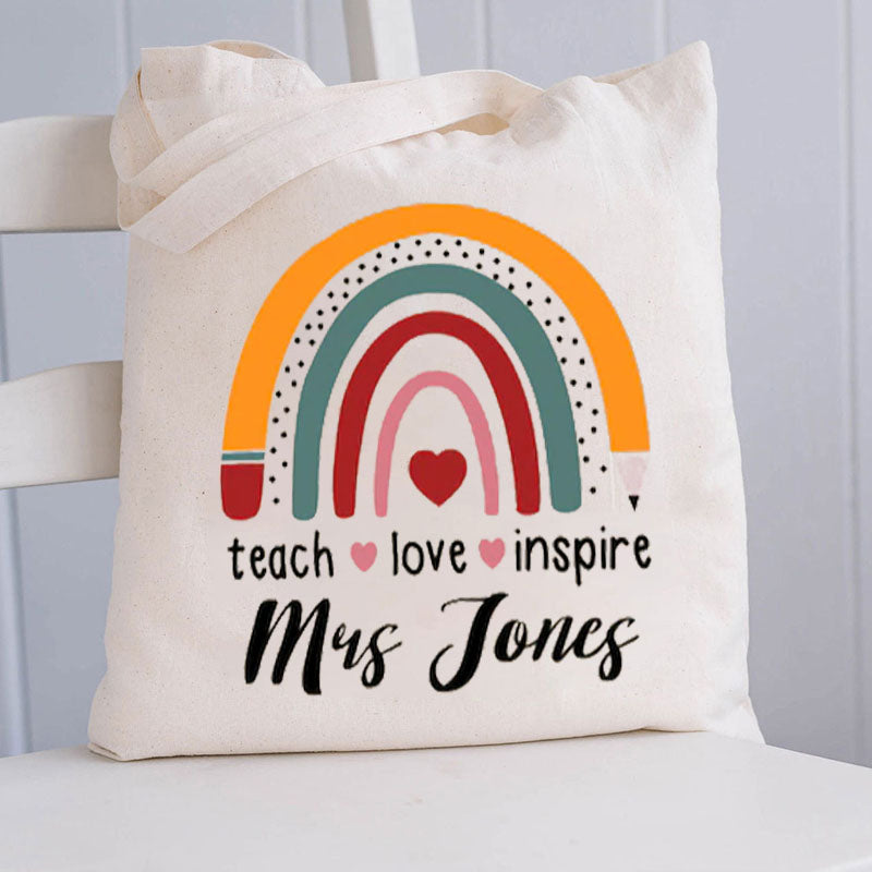 Custom Name Teach Love Inspire Teacher Tote Bag