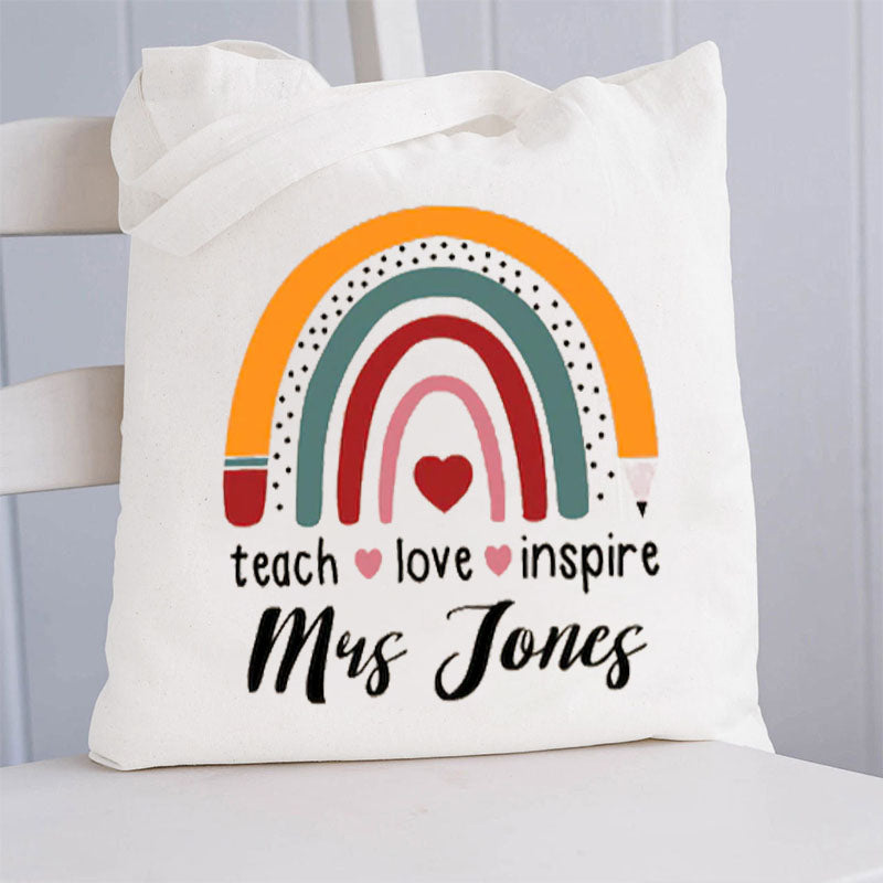 Custom Name Teach Love Inspire Teacher Tote Bag