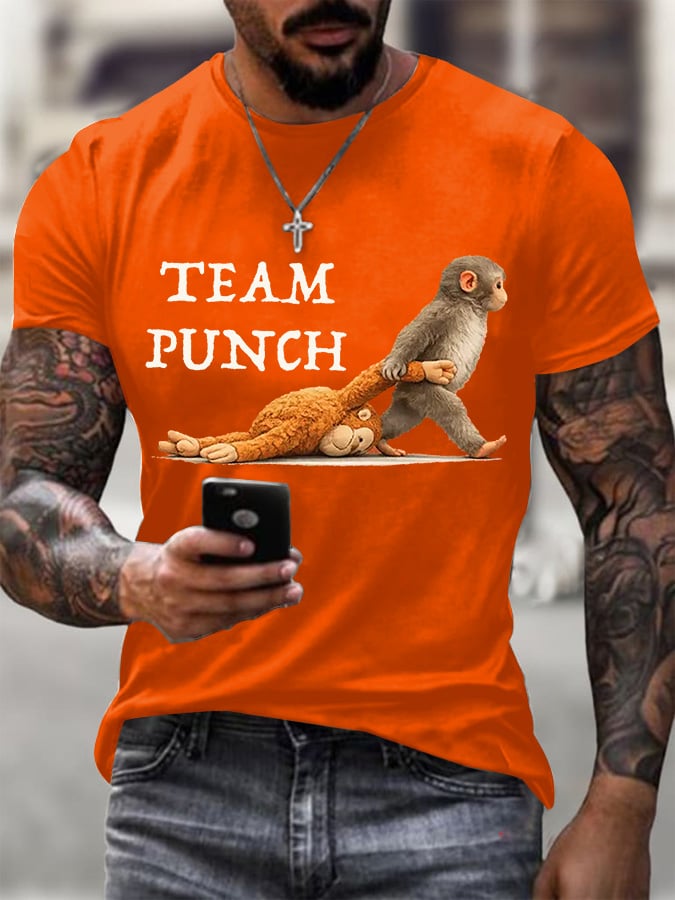 Men's Retro Monkey Baby Punch Print T-shirt