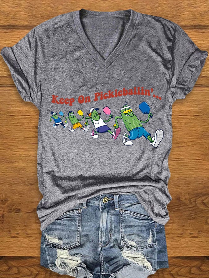 Women's pickleball enthusiasts "keep on pickleballin..." T-shirt