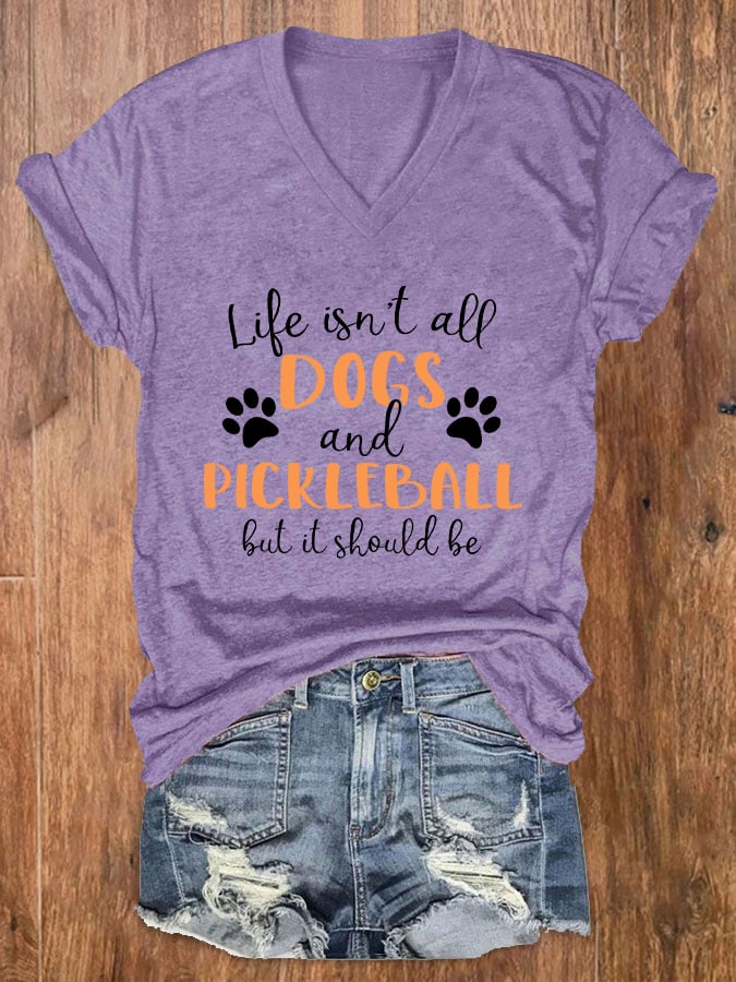Women's Funny Dogs and Pickleball Printed T-Shirt