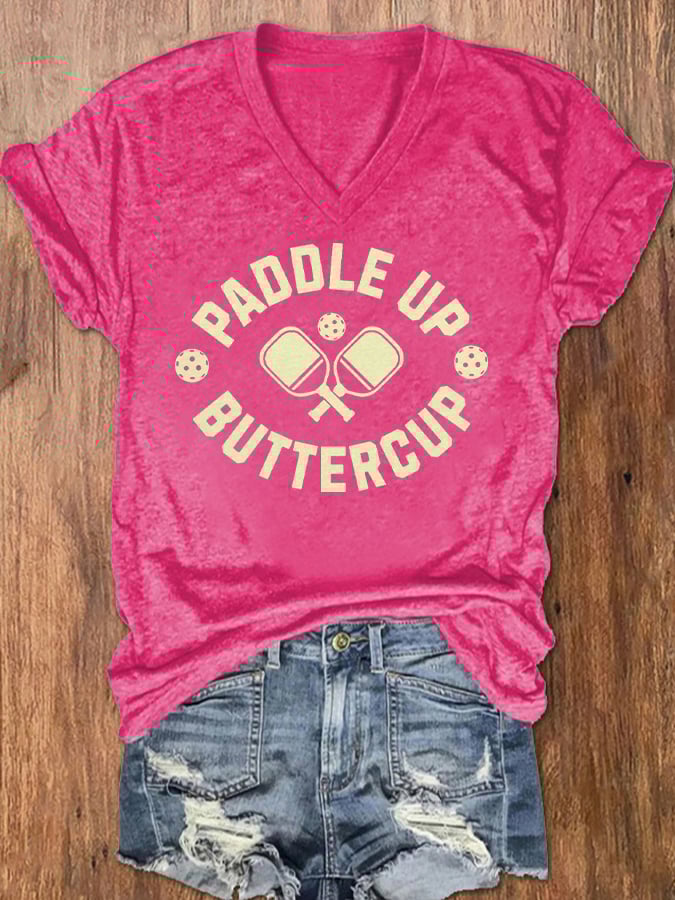 Women's Pickleball Lover Printed V-Neck T-Shirt