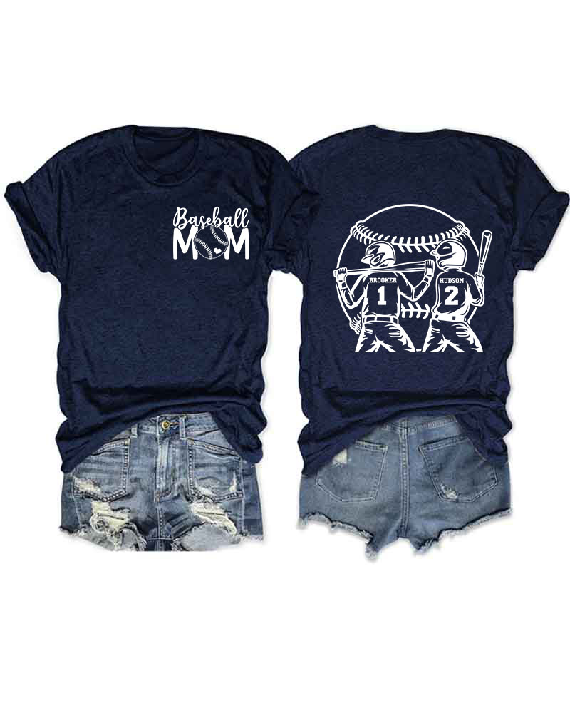 Personalized Baseball Mom 2 Boys T-Shirt