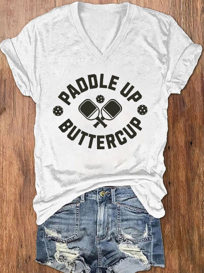 Women's Pickleball Lover Printed V-Neck T-Shirt