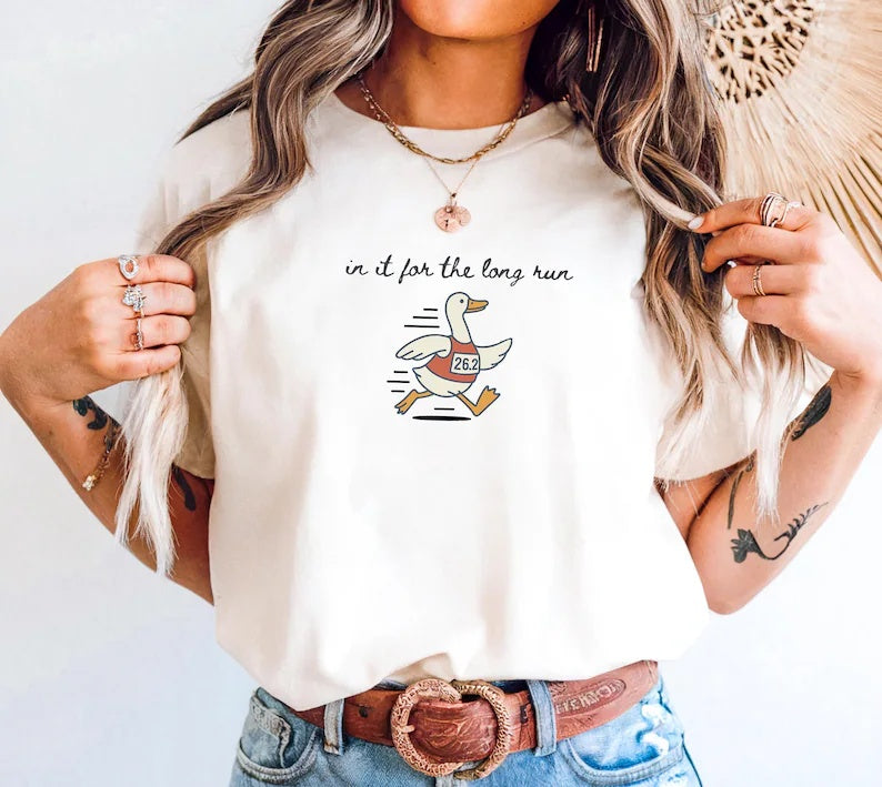 In It for the Long Run Goose Tee for Runners,Funny Goose Marathon Runner T-Shirt