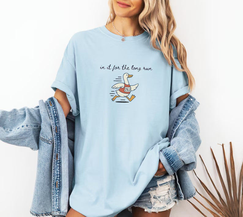 In It for the Long Run Goose Tee for Runners,Funny Goose Marathon Runner T-Shirt