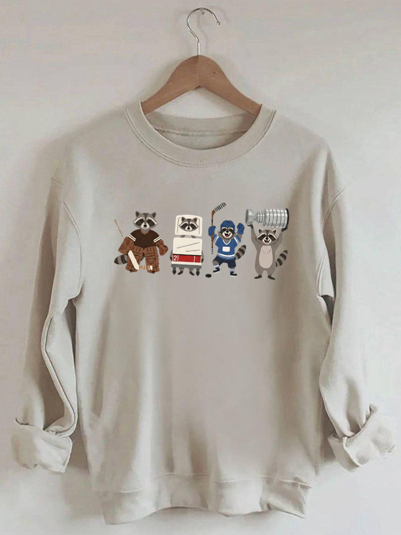 Funny Raccoon Hockey Player Game Day Sweatshirt