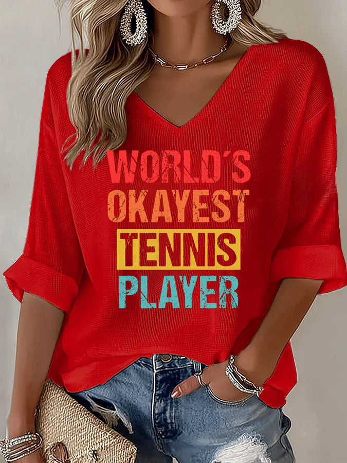 V-Neck World's Okayest Tennis Player T-Shirt