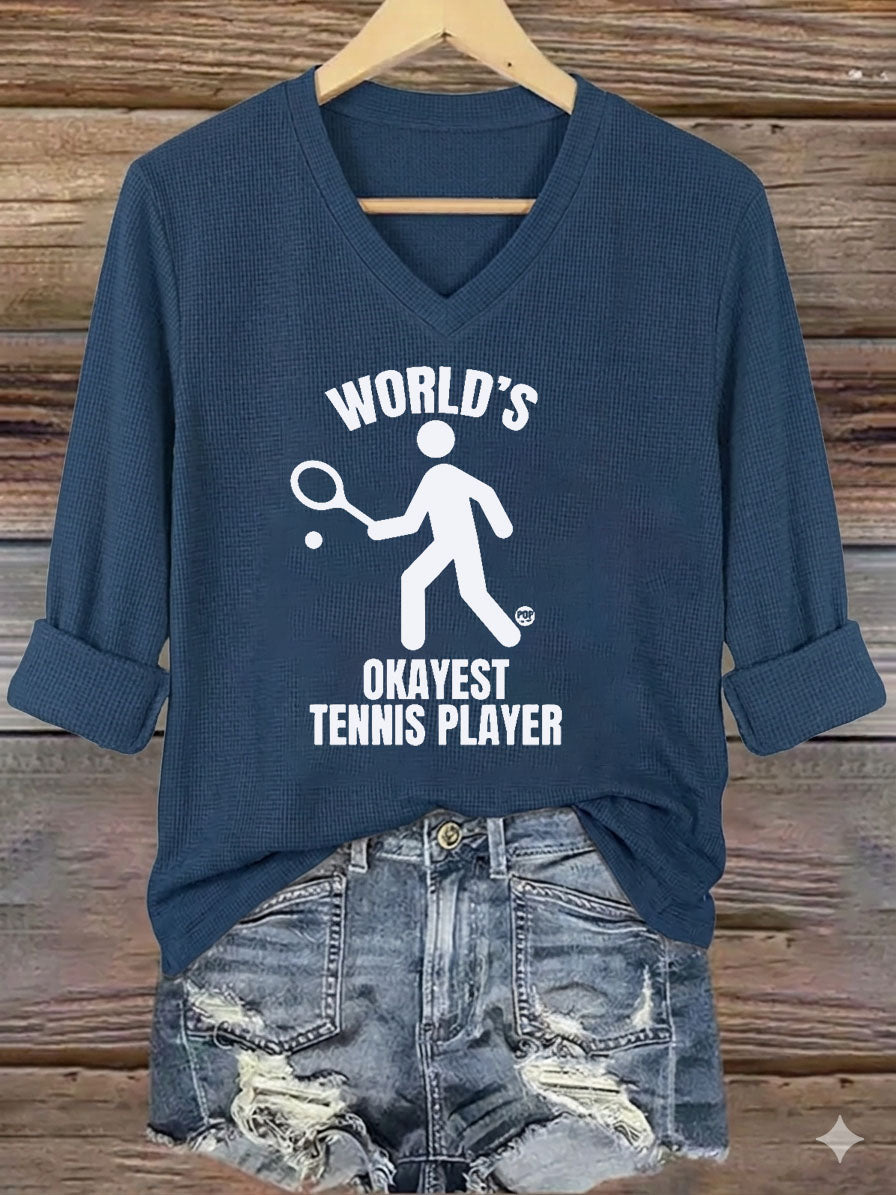 V-Neck World's Okayest Tennis Player T-Shirt