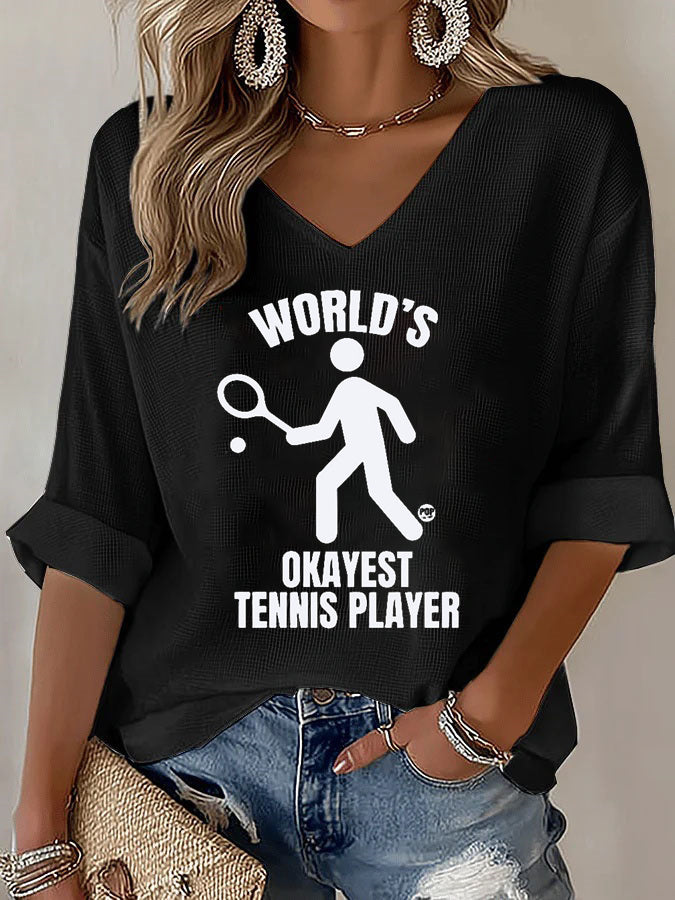 V-Neck World's Okayest Tennis Player T-Shirt