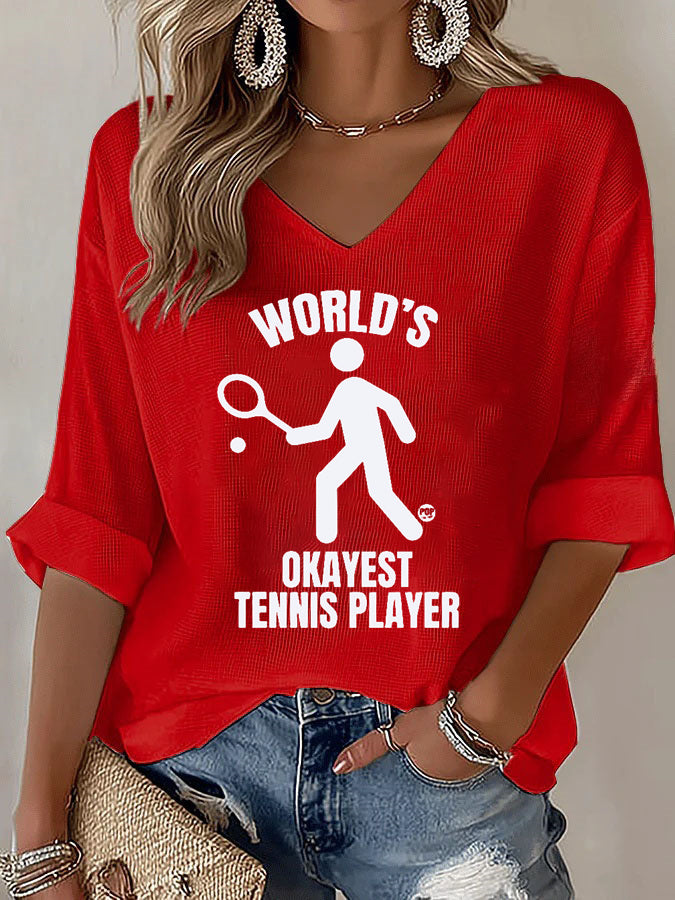 V-Neck World's Okayest Tennis Player T-Shirt