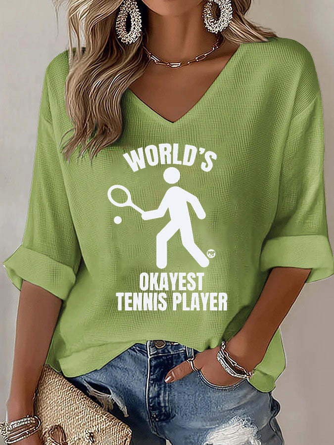 V-Neck World's Okayest Tennis Player T-Shirt