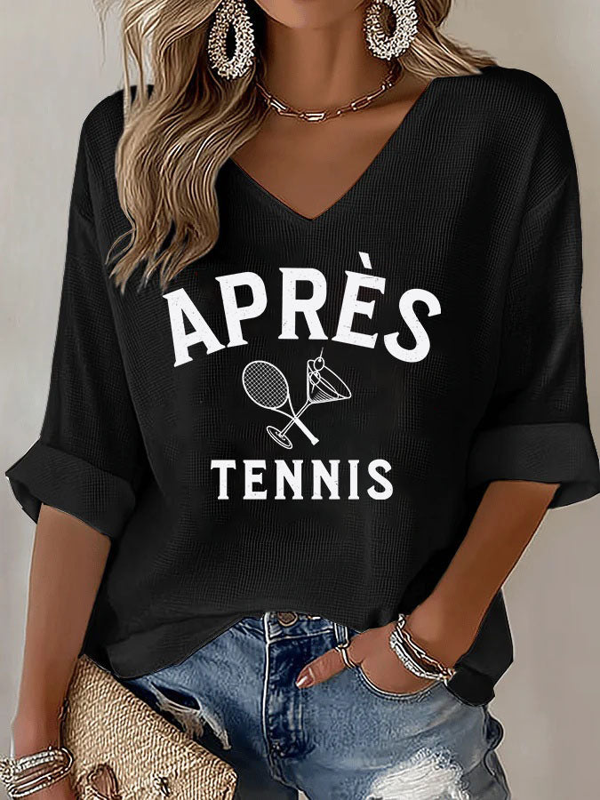 V-Neck Apres Tennis Mid-Sleeve Top