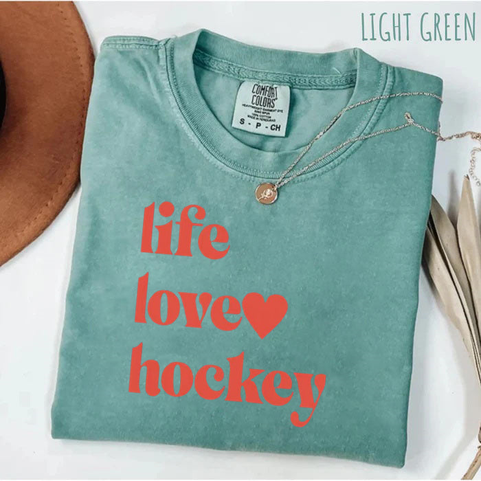 Comfort Colors Life Love Hockey T-shirt