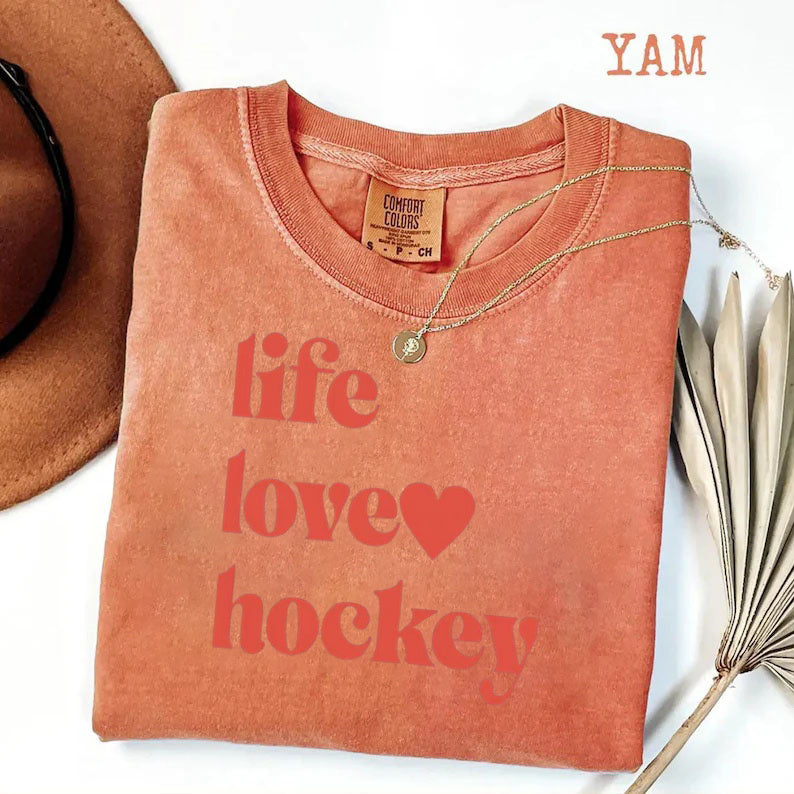 Comfort Colors Life Love Hockey T-shirt