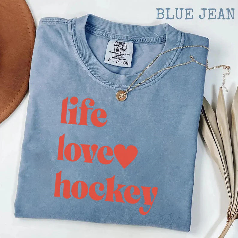 Comfort Colors Life Love Hockey T-shirt