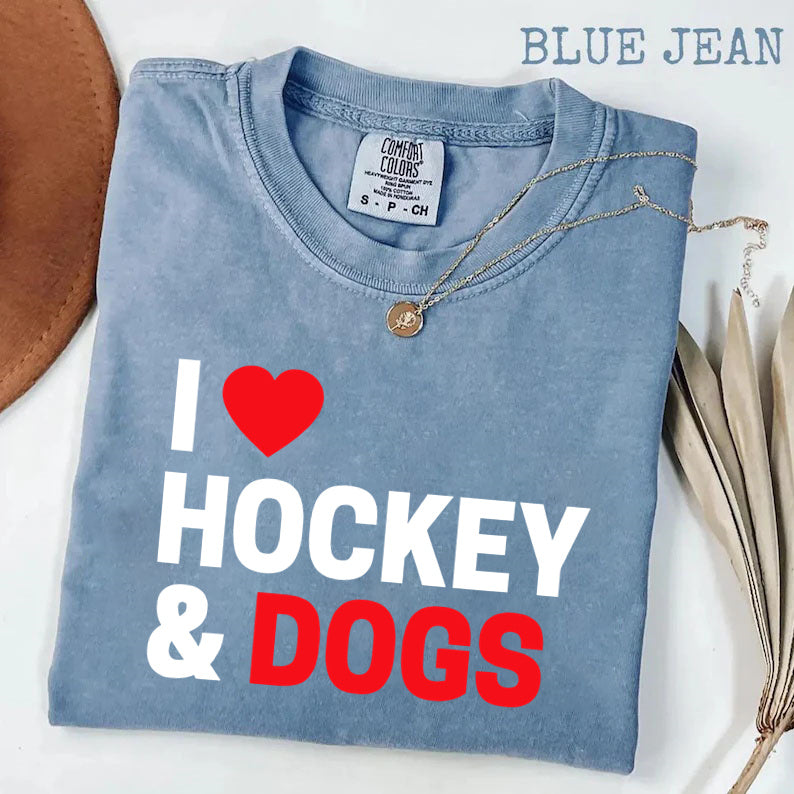 Comfort Colors I Love Hockey & Dogs T-shirt