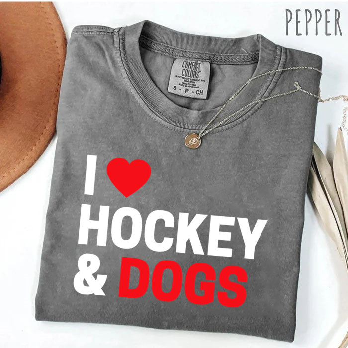 Comfort Colors I Love Hockey & Dogs T-shirt