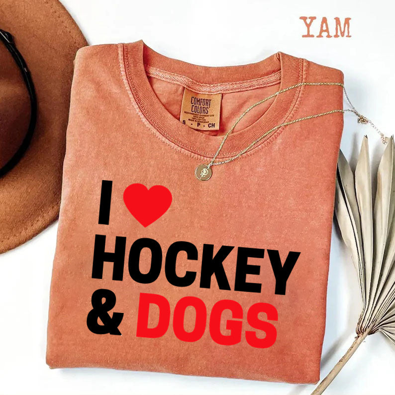 Comfort Colors I Love Hockey & Dogs T-shirt