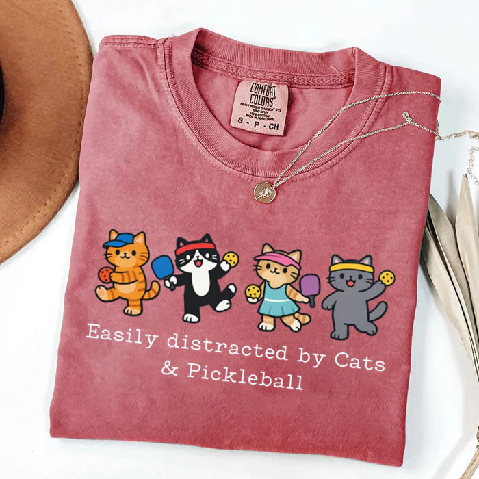Comfort Colors Easily Distracted By Cat & Pickleball T-shirt