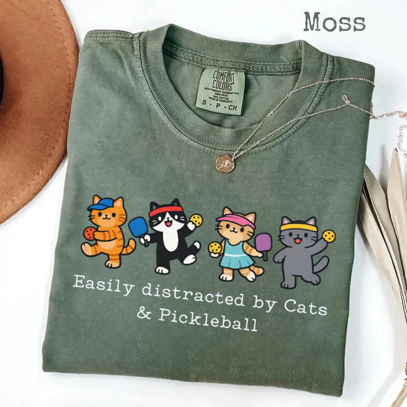 Comfort Colors Easily Distracted By Cat & Pickleball T-shirt
