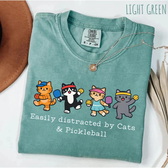 Comfort Colors Easily Distracted By Cat & Pickleball T-shirt