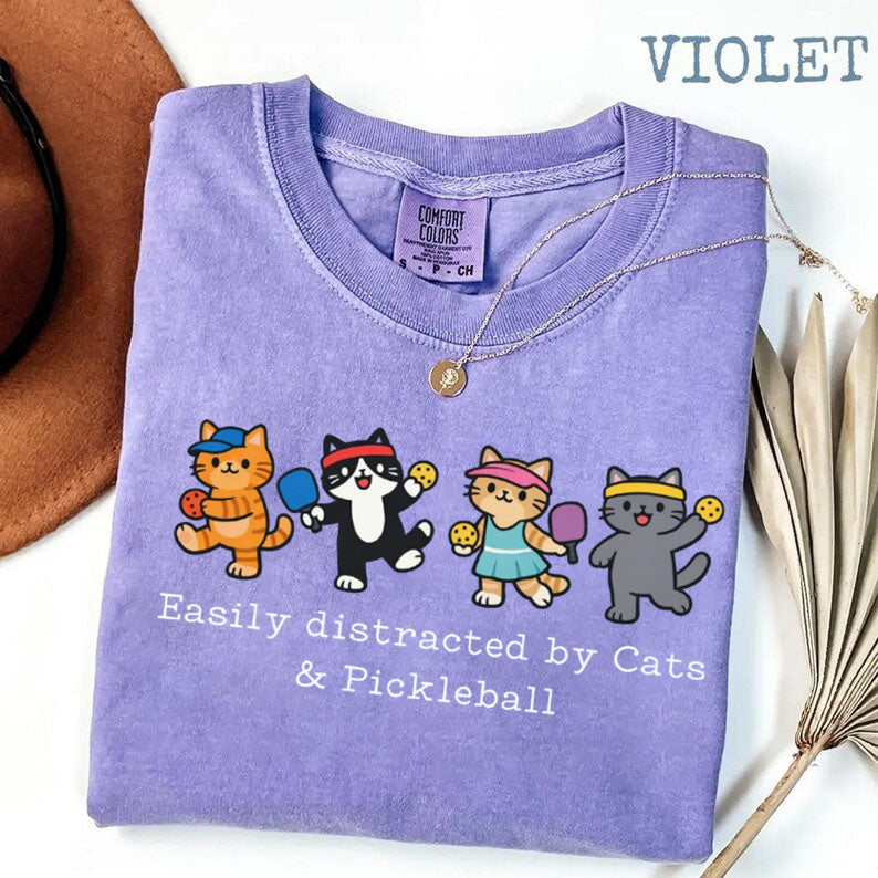 Comfort Colors Easily Distracted By Cat & Pickleball T-shirt