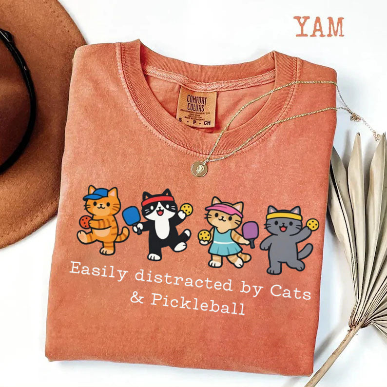 Comfort Colors Easily Distracted By Cat & Pickleball T-shirt