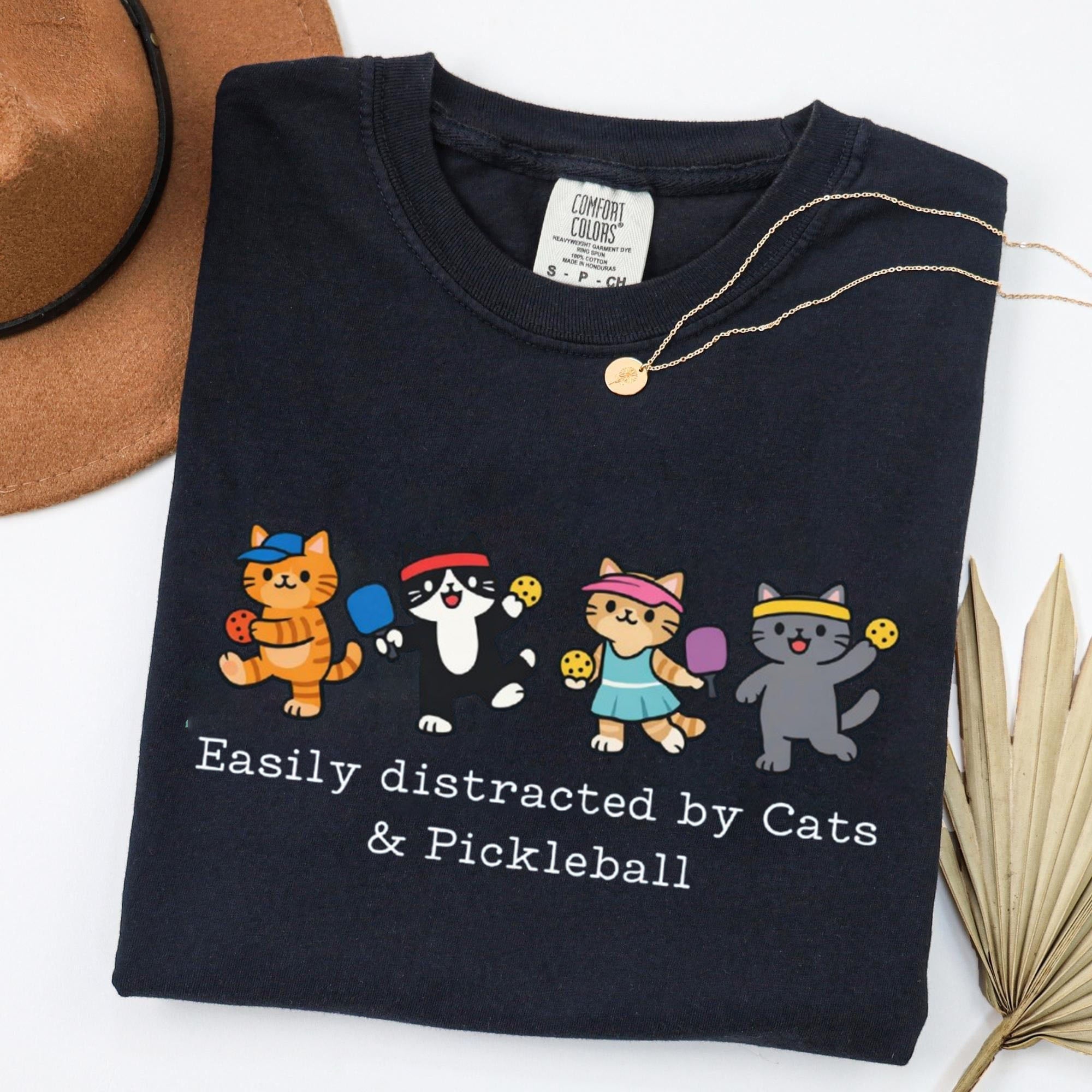 Comfort Colors Easily Distracted By Cat & Pickleball T-shirt