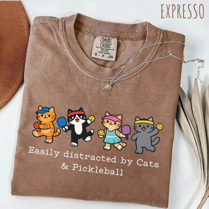 Comfort Colors Easily Distracted By Cat & Pickleball T-shirt