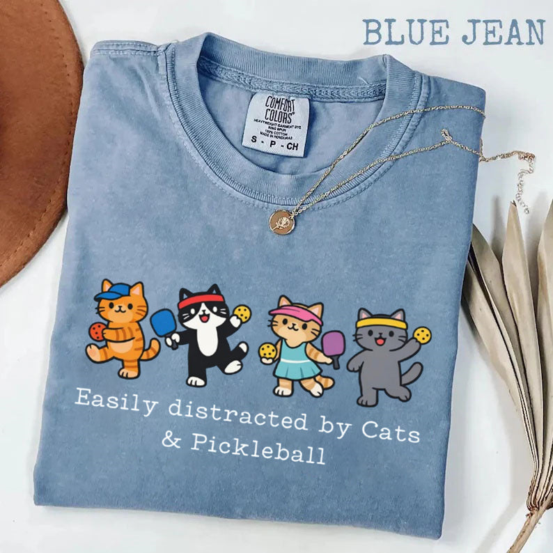 Comfort Colors Easily Distracted By Cat & Pickleball T-shirt