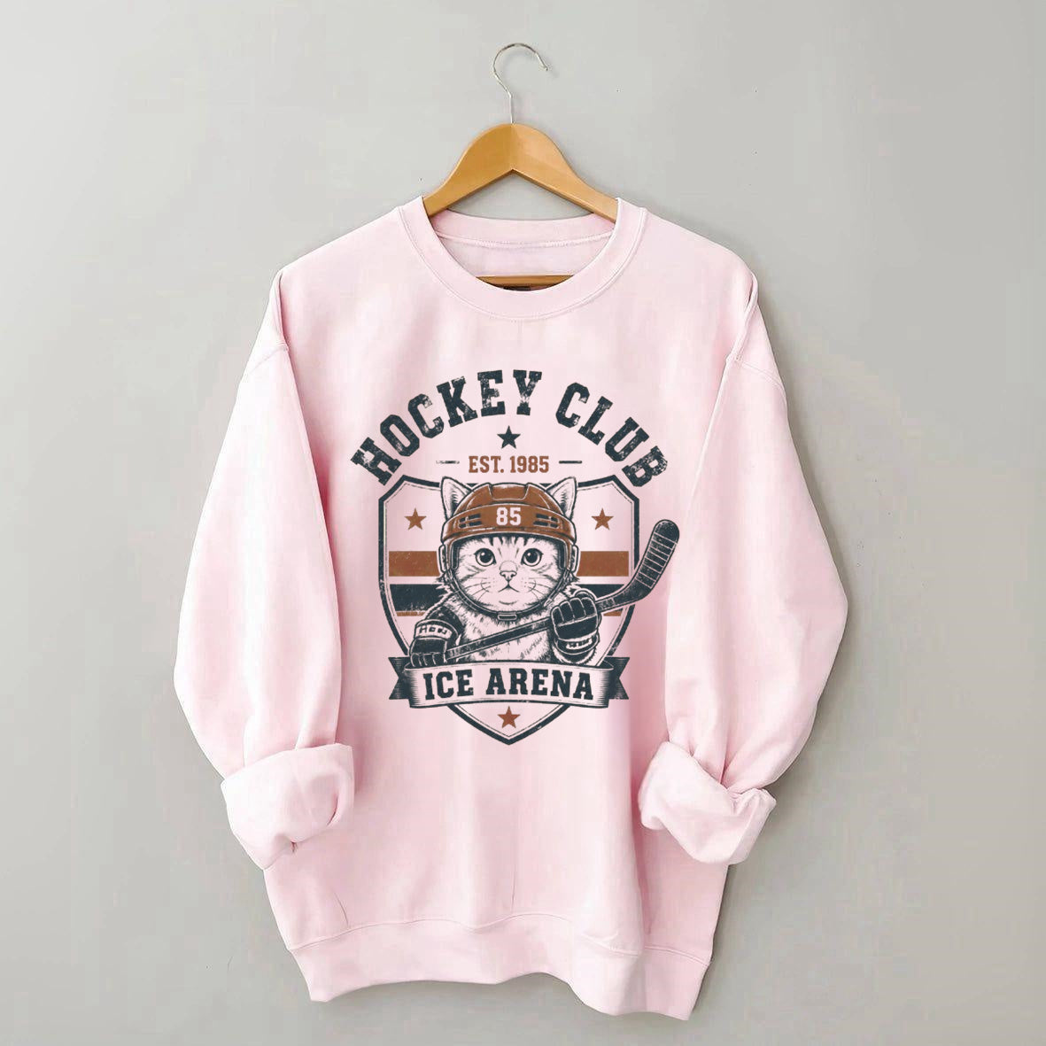 Hockey Club Est. 1985 Ice Arena, Hockey Cat Sweatshirt