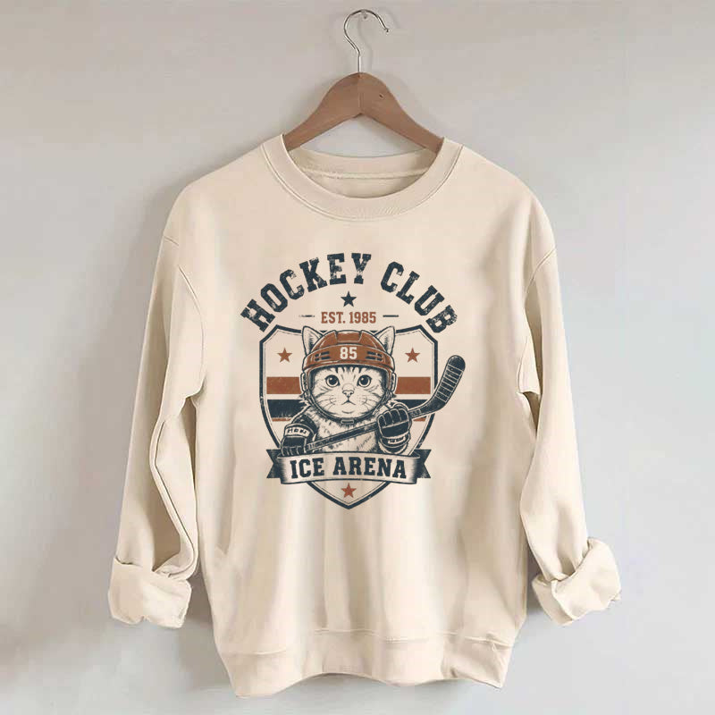 Hockey Club Est. 1985 Ice Arena, Hockey Cat Sweatshirt