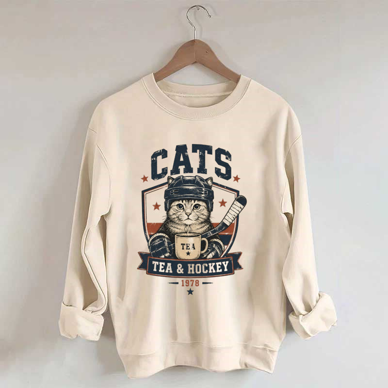 Funny Cats Tea Hockey Sweatshirt,Hockey Lover Gift, Cat Hockey Game Day Tee