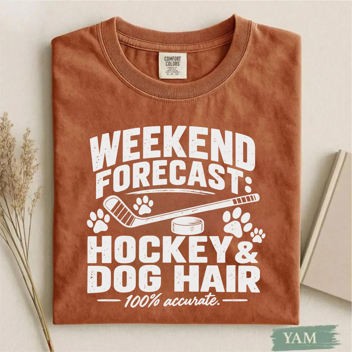 Comfort Colors Weekend Forecast: Hockey & Dog Hair – Funny Hockey T-Shirt