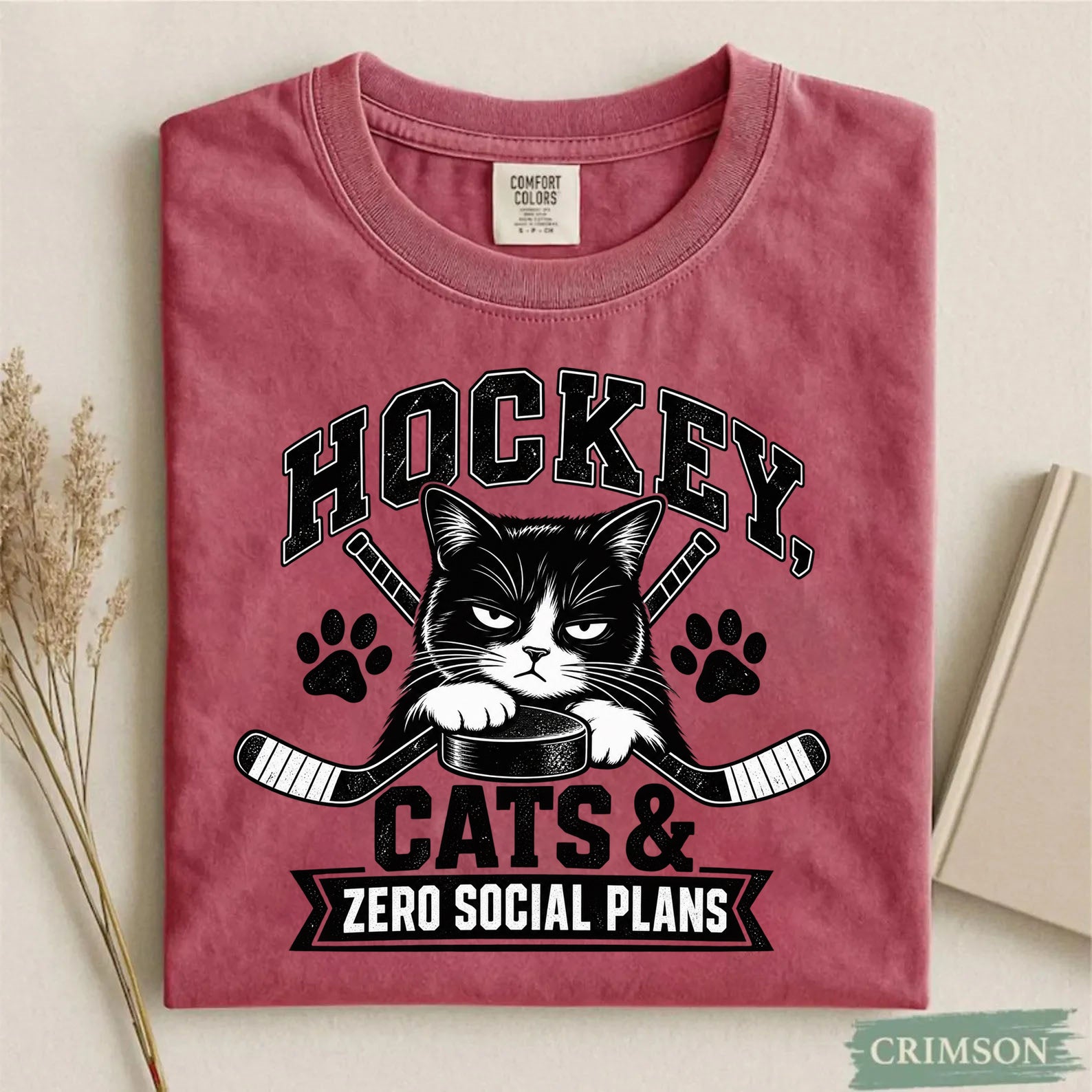 Comfort Colors Hockey, Cats & Zero Social Plans – Funny Cat Hockey T-Shirt