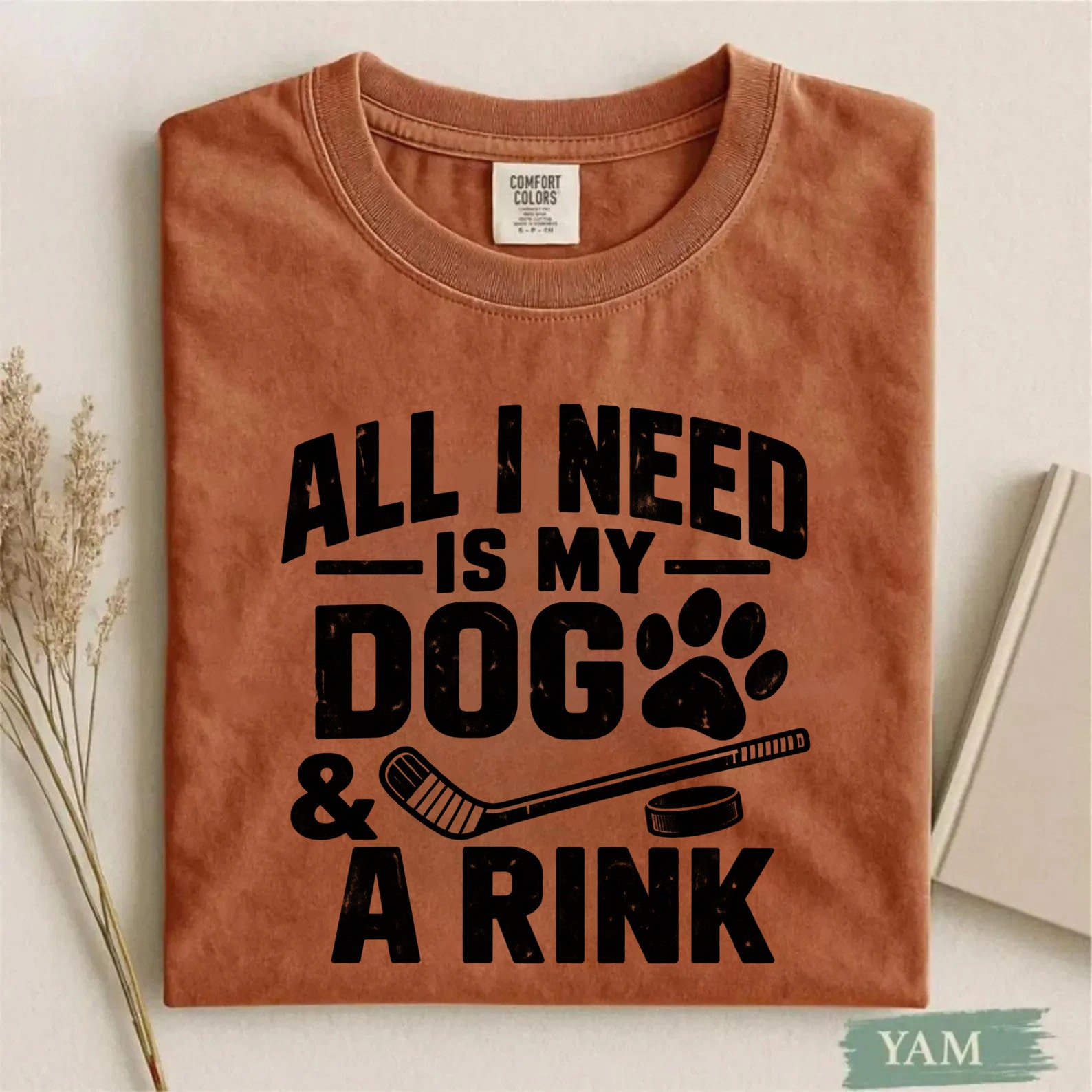Comfort Colors All I Need Is My Dog & a Rink – Dog Lover Hockey T-Shirt
