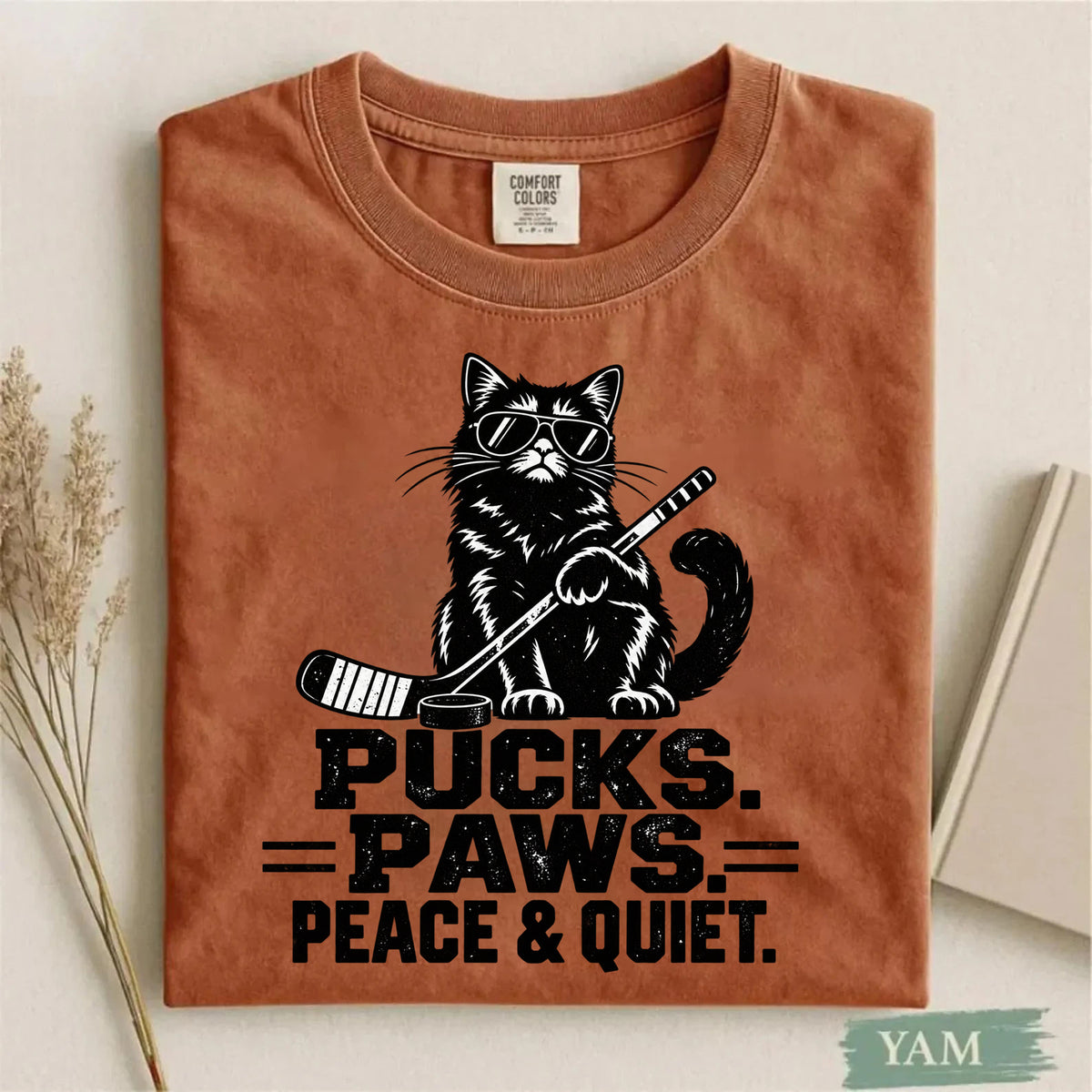 Comfort Colors Pucks. Paws. Peace & Quiet. – Cat Hockey T-Shirt