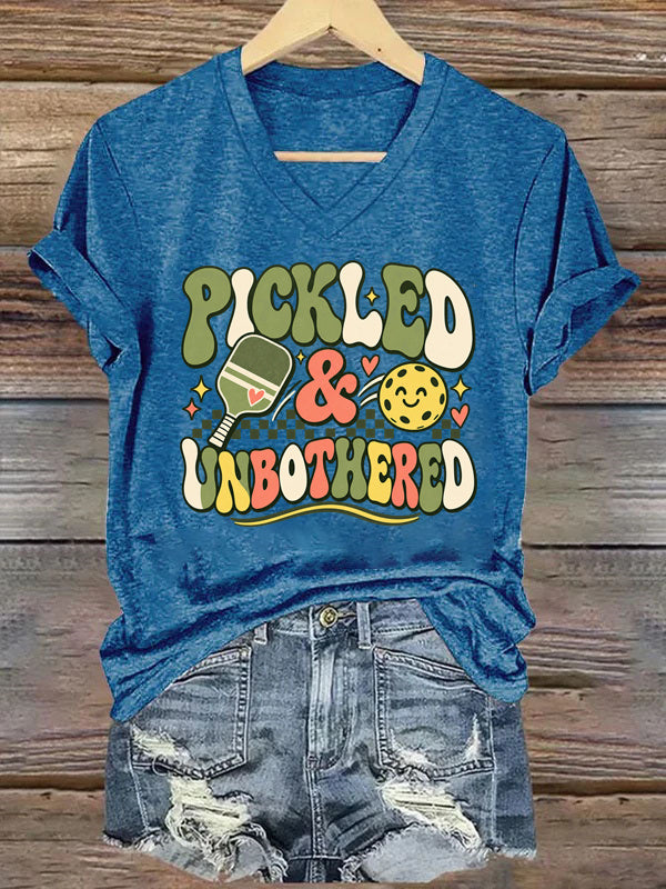 Pickled & Unbothered , Groovy Pickleball V-Neck T-Shirt