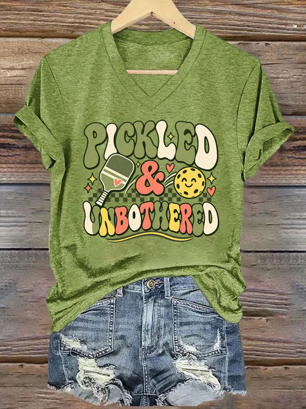 Pickled & Unbothered , Groovy Pickleball V-Neck T-Shirt